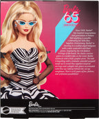 Barbie Signature Doll, 65th Anniversary Collectible with Blonde Hair, Black and White Gown, Sapphire Gem Earrings and Sunglasses
