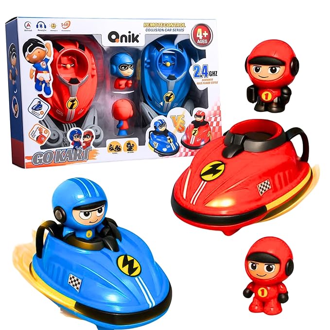 Remote Control Go Kart Racing Cars Set, 2.4GHz Rechargeable RC Bumper Cars with LED Lights, Red and Blue, 2-Pack, with Ejecting Drivers, Multiplayer Battle Game for Kids, Ages 4+