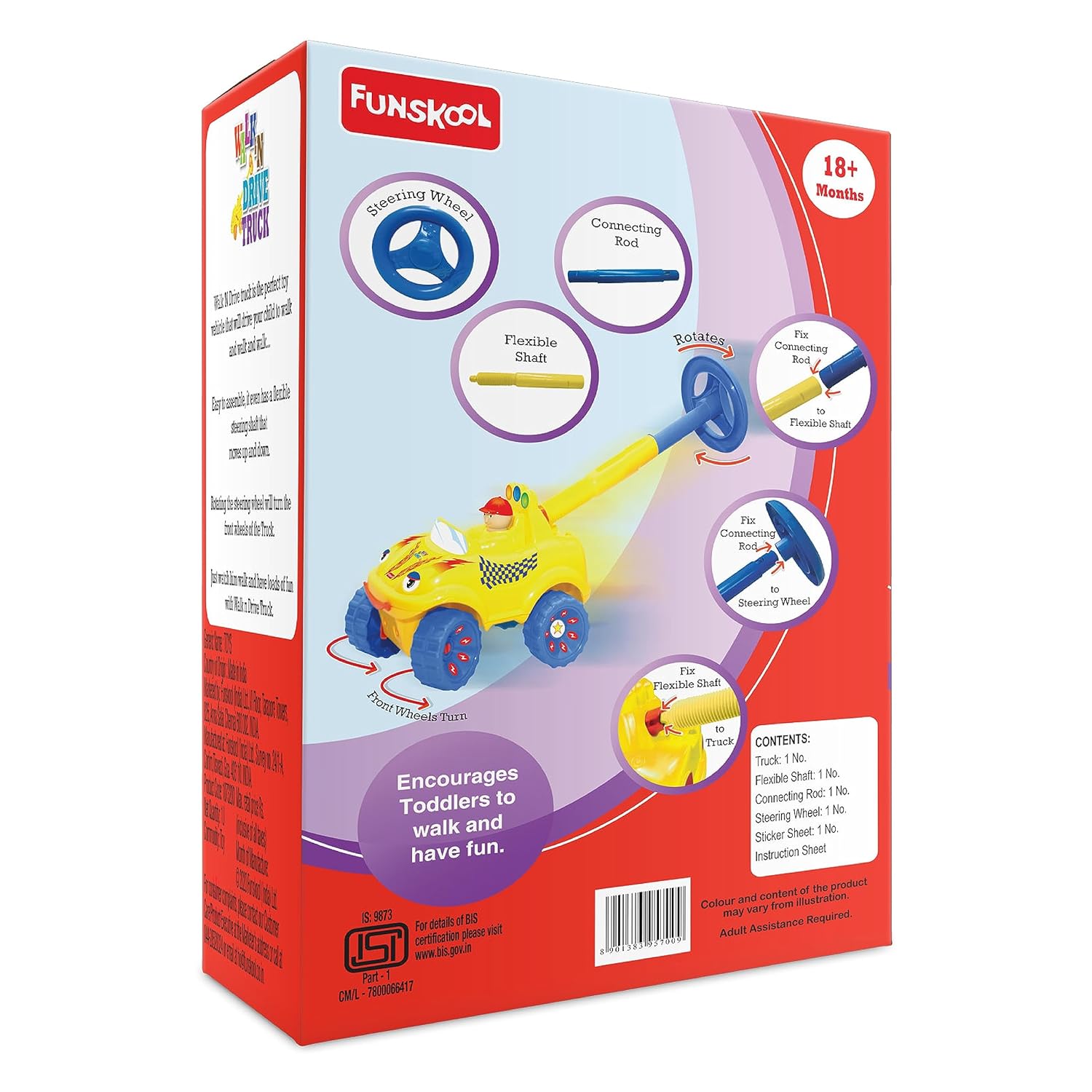 Giggles Funskool Walk N Drive Truck, Fun & Development Toy for Babies, Encourage Walking in Infants, Improve Balance & Coordination, Stimulate Senses, Multicolour, Gift Set for Kids, Ages 18+ Months