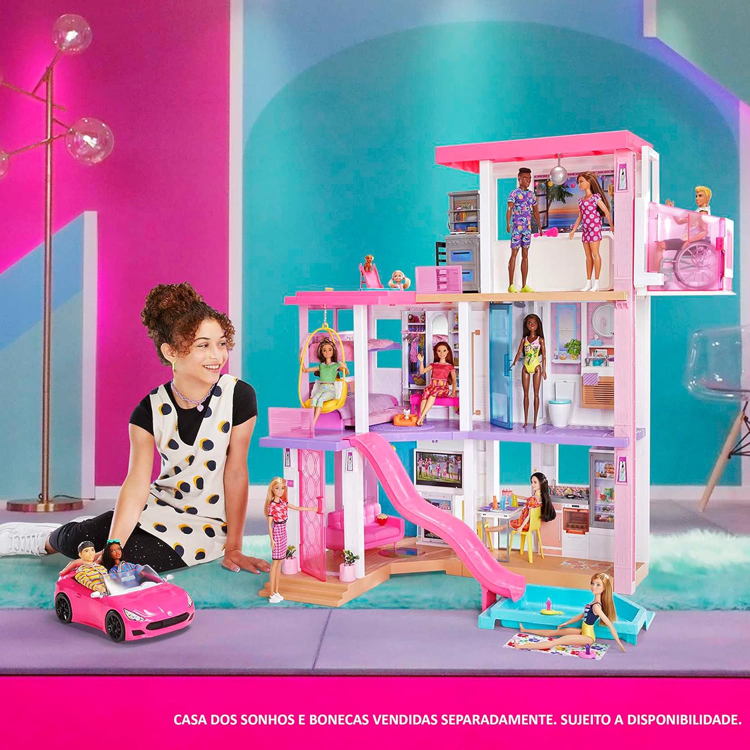 Barbie® Convertible 2-Seater Vehicle, Pink Car with Rolling Wheels & Realistic Details, Gift for 3 to 7 Year Olds