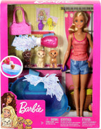 Barbie Doll, Blonde, and Playset with 3 Puppies, Bathtub and Accessories, Gift for 3 to 7 Year Olds