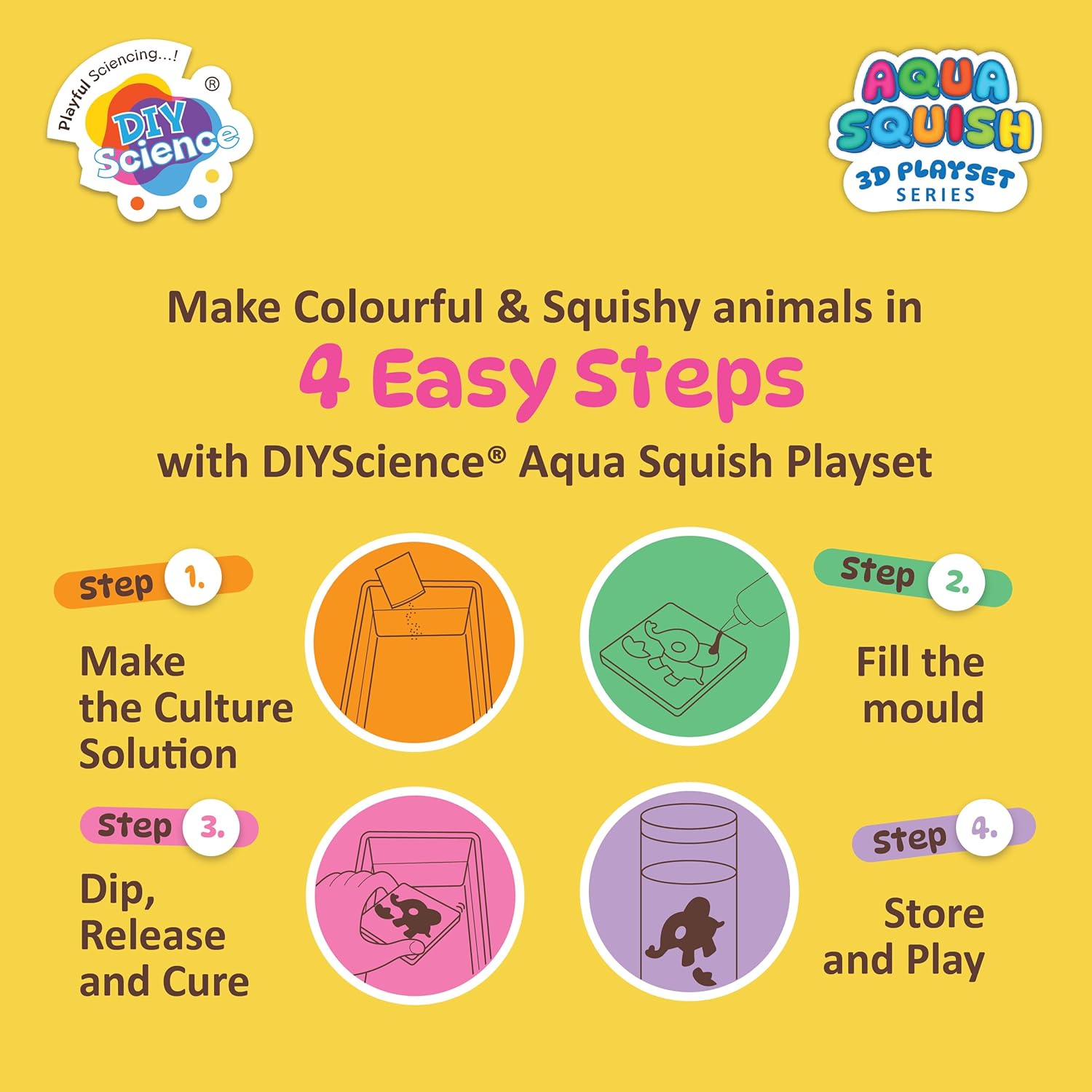 Jungle Safari Aqua Squish Kit | Make More Than 40 3D Colorful Soft and Squishy Jungle Animals | Magic Water Elf Gel Toys for Girls and Boys | 6 Animal Moulds | Ideal for Birthday Gift