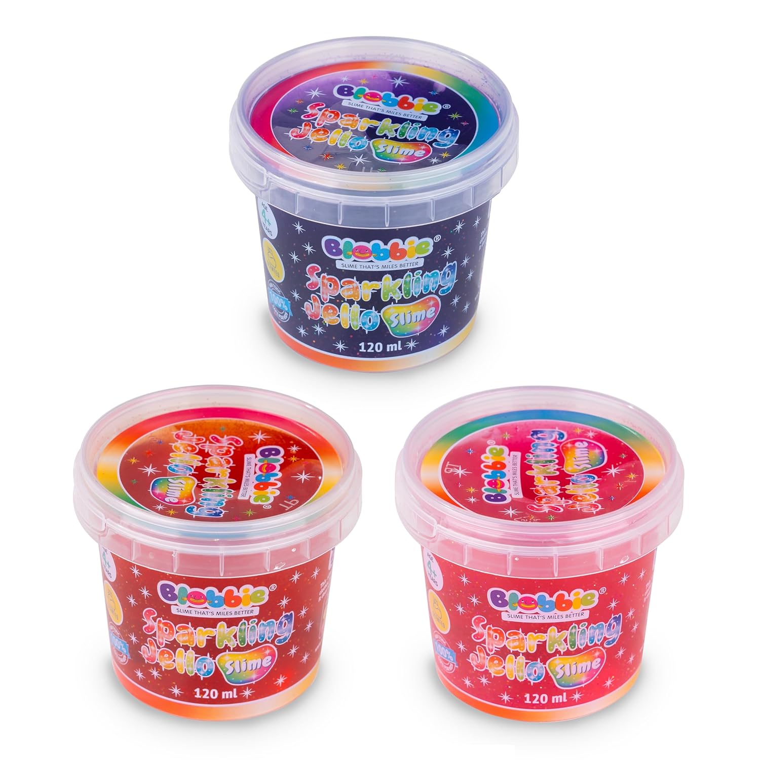 Sparkling Jello Slime Set of 3 for Girls - Pink, Purple, Red with Sparkling Glitters - 360 ml - Scented - Non-Sticky - Non-Toxic - Age 4+