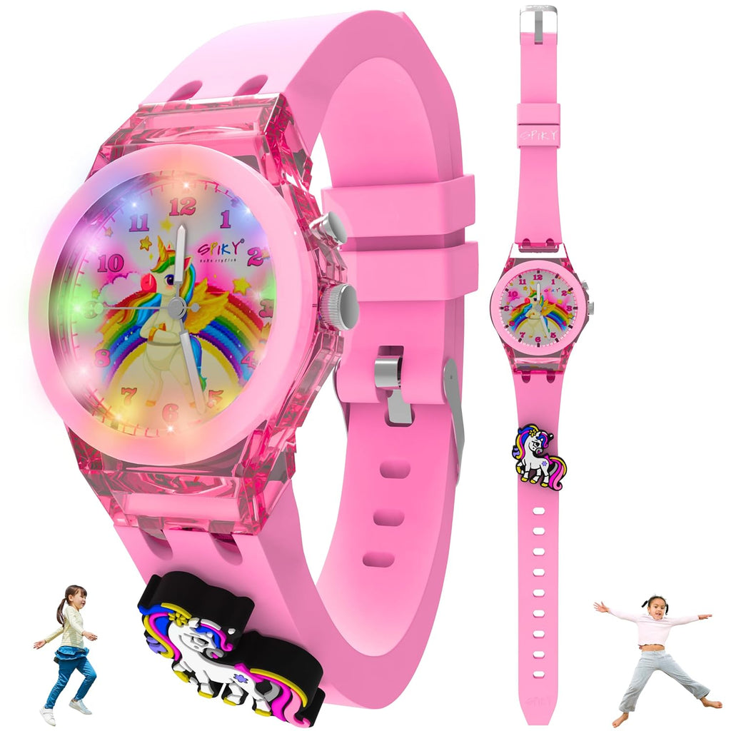 SPIKY Analog Watch for Kids | 3D Cartoon | 7 Multicolor LED Luminous Lights with Silicone Strap | Unisex Best Birthday Gift | Analogue Wrist Watches for Boys & Girls | Age 3-10 yrs