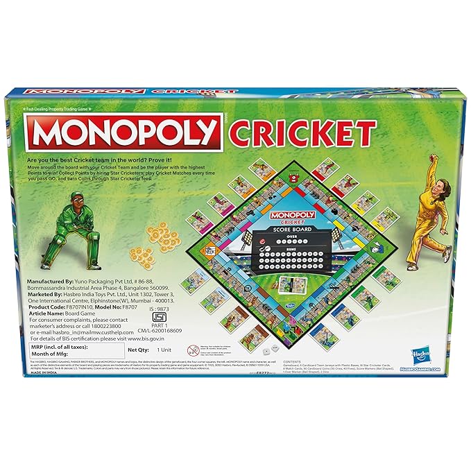Monopoly Cricket Board Game | Cricket-Themed Monopoly Board Game for Families and Kids | for Ages 8+ | for 2 to 6 Players | Christmas Gift for Kids & Families