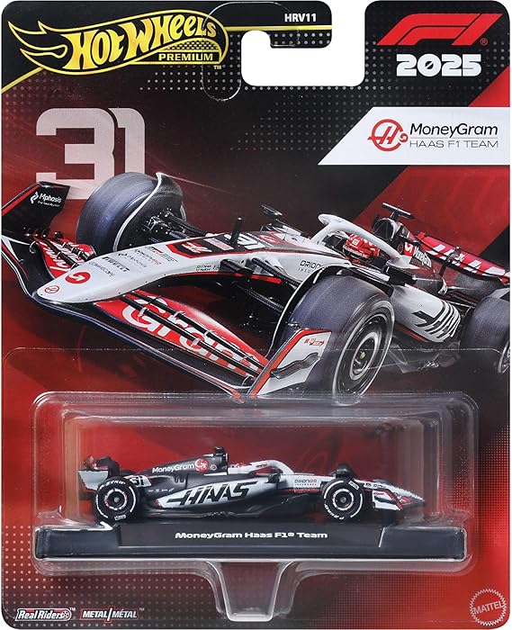 Hot Wheels Premium Race Team HAAS - Driver 1 Die-Cast Formula 1® Collectible Toy Race Car with Real Riders Tires & Metal/Metal Body & Chassis