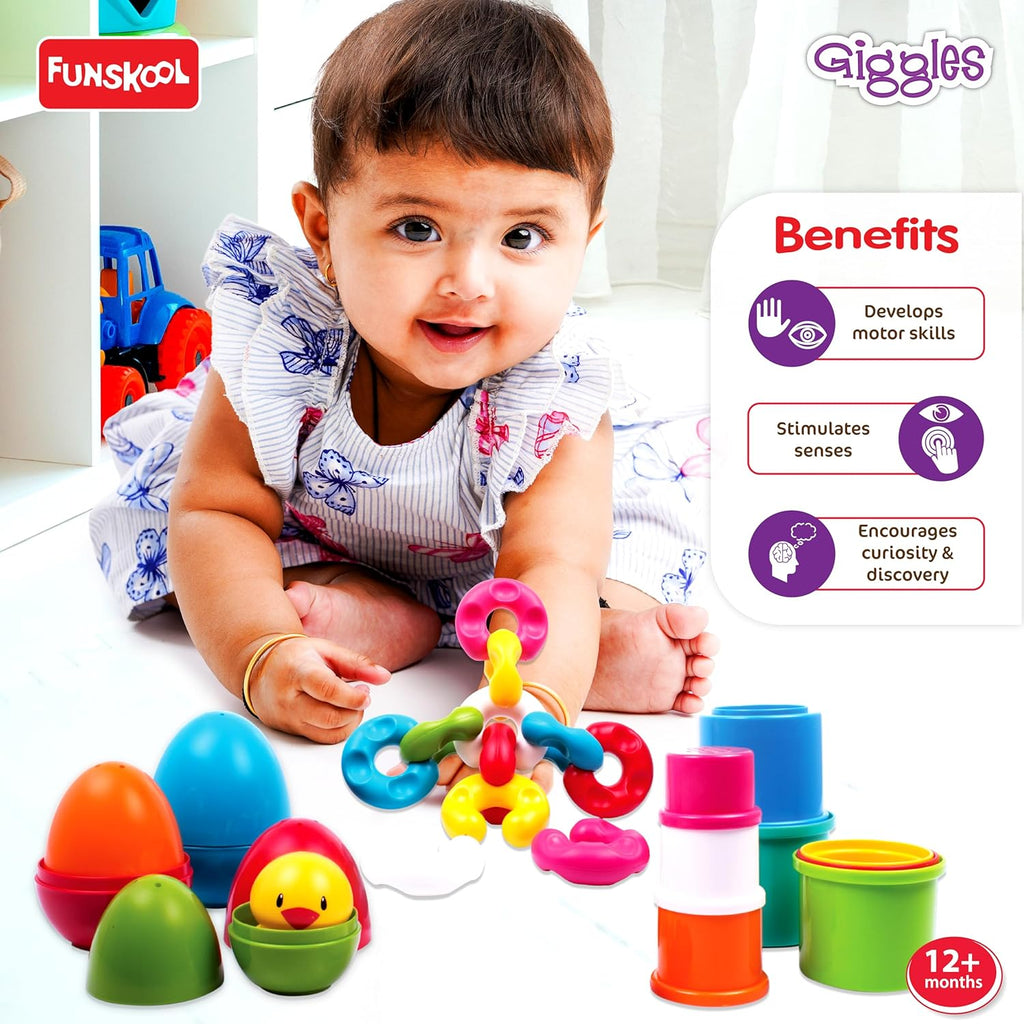Giggles Funskool Link Stack N Nest, Nesting & Stackable Toy Blocks for Kids, Encourages Learning & Development, Fun Activity for Babies, Gift Set for Kid, Age 6+ Months