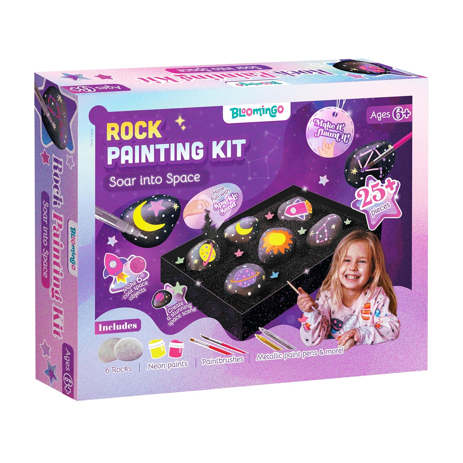 Bloomingo Soar into Space Rock Painting Kit for Kids – Creative Painting Craft Gift for Boys & Girls | Non-Toxic Paints & Safe Accessories | Sparks Imagination, Creativity & Learning | Ages 4+