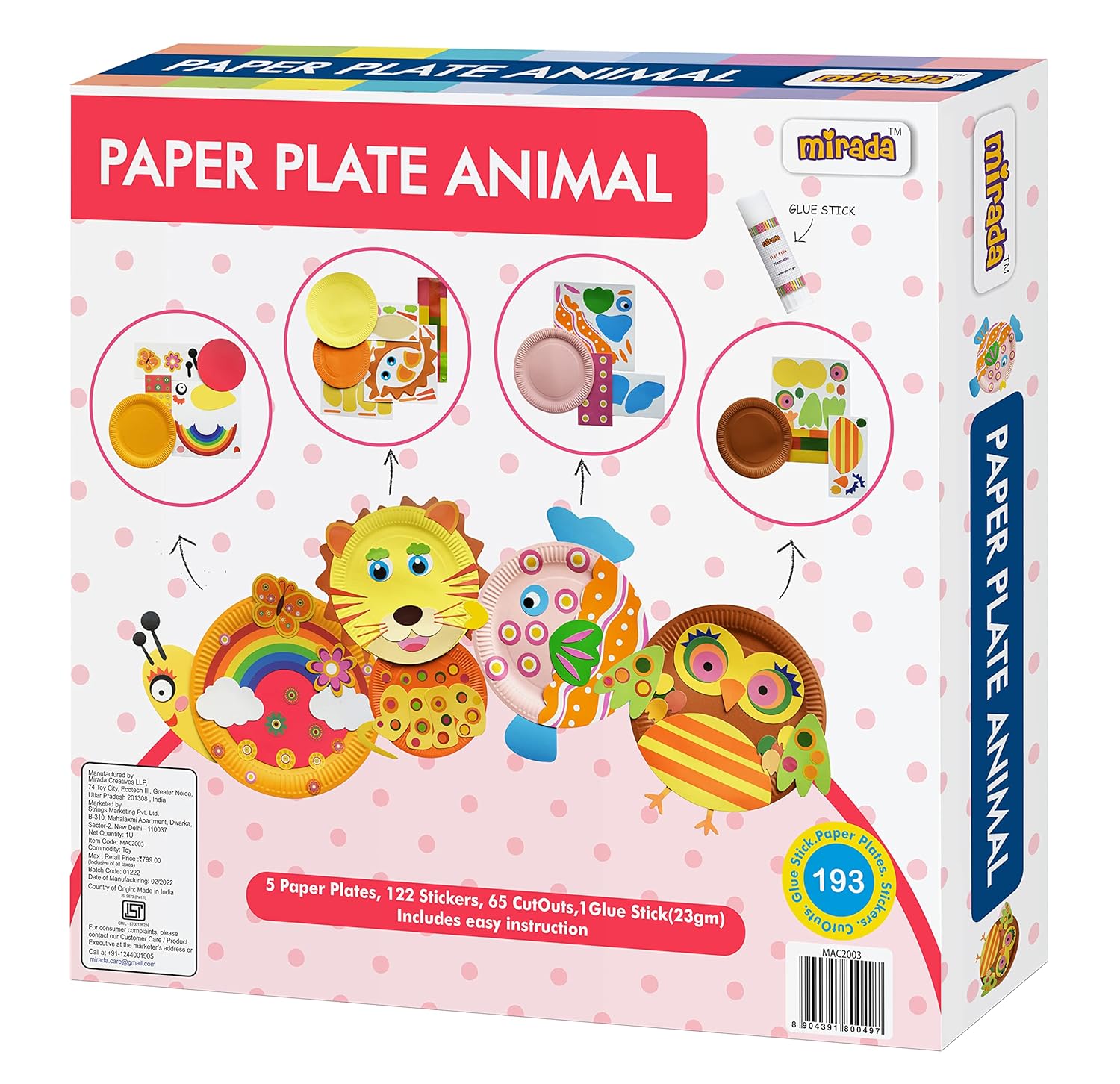 Mirada Art & Craft Paper Plate Animal, Creative Gift Set for Boys & Girls 6+ (MAC2003)