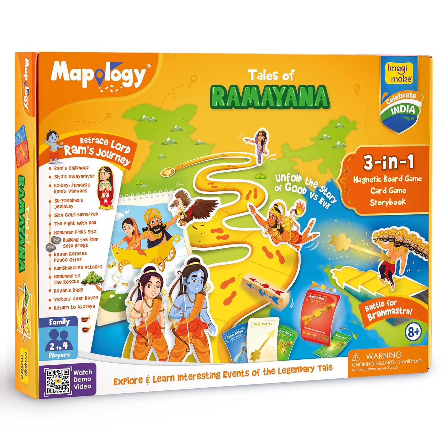 Imagimake Mapology Tales of Ramayana | 3-in-1 Fun Family Board Game | Magnetic Path Puzzle | Ramayana Storybook | Trump Cards| Gifts for Kids Age 8,9,10,11,12