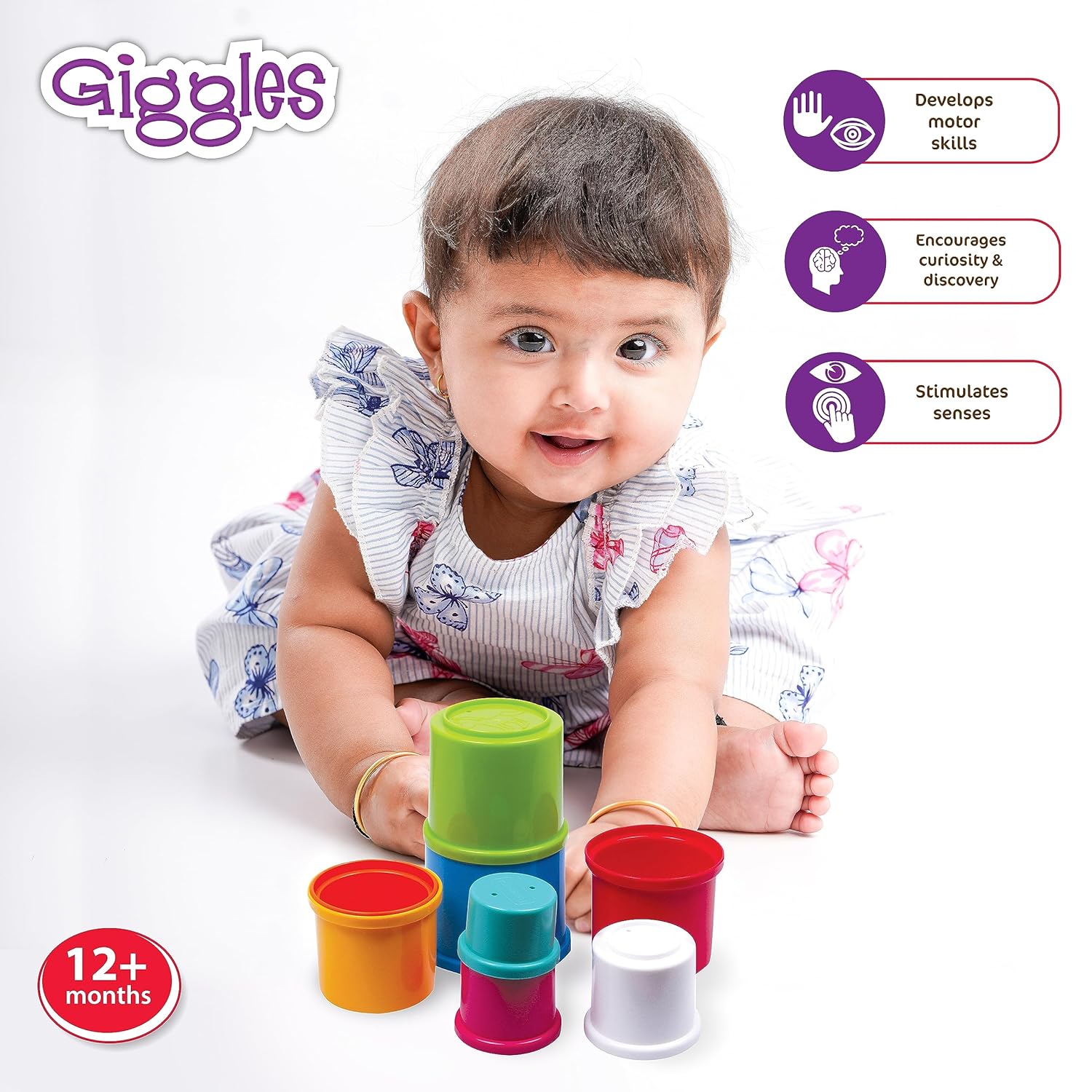 Giggles Funskool Stack N Nest, Nesting & Stackable Toy Blocks for Kids, Encourages Learning & Development, Fun Activity for Babies, Gift Set for Kid, Age 6+ Months