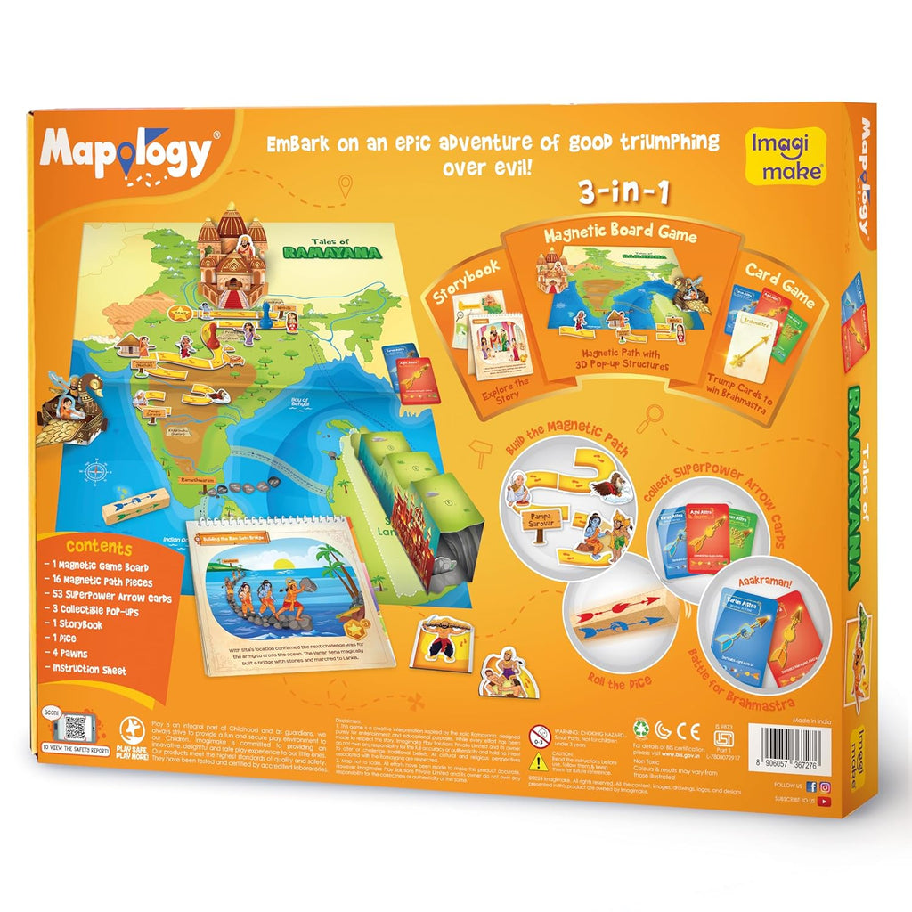 Imagimake Mapology Tales of Ramayana | 3-in-1 Fun Family Board Game | Magnetic Path Puzzle | Ramayana Storybook | Trump Cards| Gifts for Kids Age 8,9,10,11,12