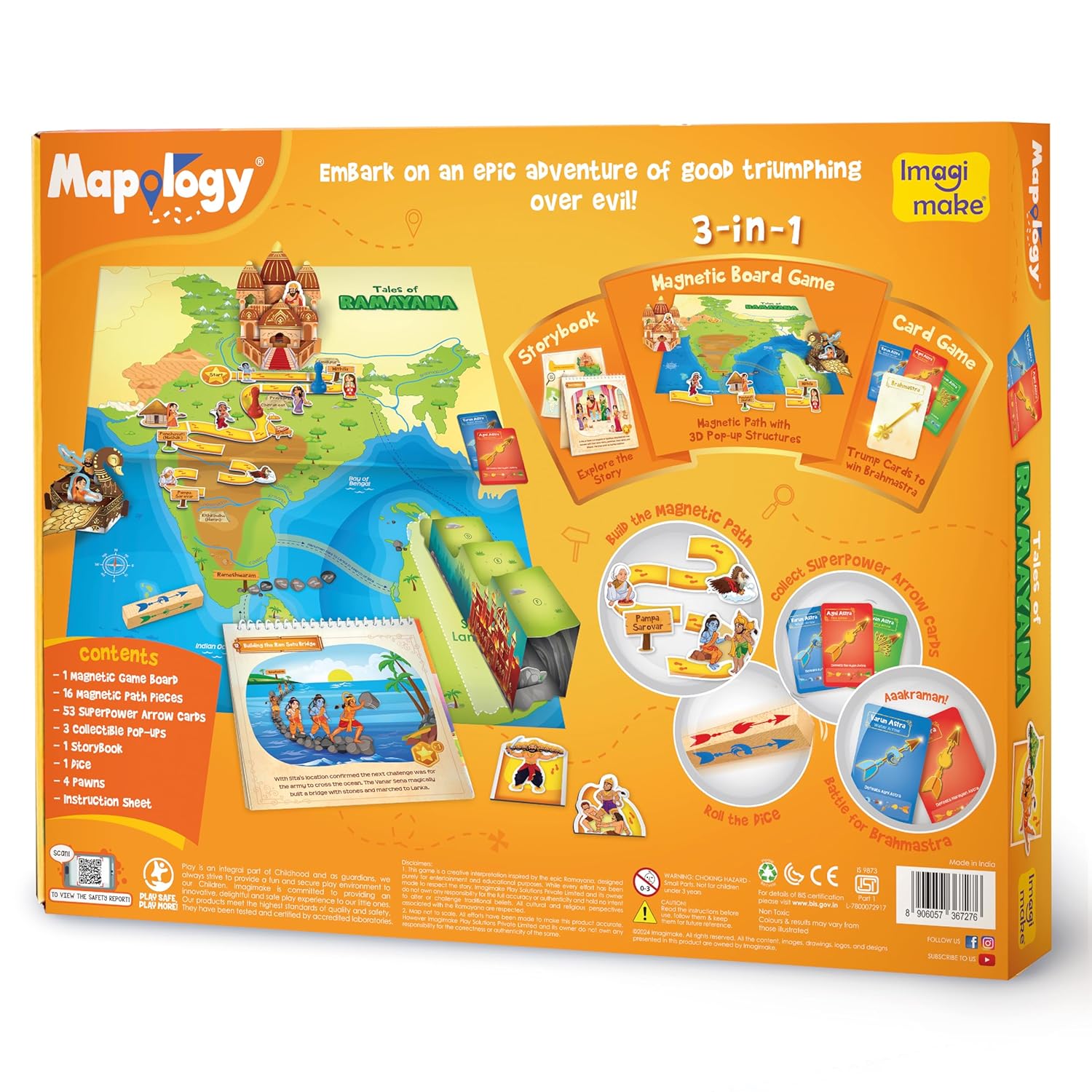 Imagimake Mapology Tales of Ramayana | 3-in-1 Fun Family Board Game | Magnetic Path Puzzle | Ramayana Storybook | Trump Cards| Gifts for Kids Age 8,9,10,11,12