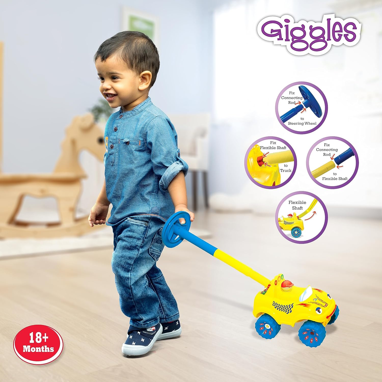 Giggles Funskool Walk N Drive Truck, Fun & Development Toy for Babies, Encourage Walking in Infants, Improve Balance & Coordination, Stimulate Senses, Multicolour, Gift Set for Kids, Ages 18+ Months