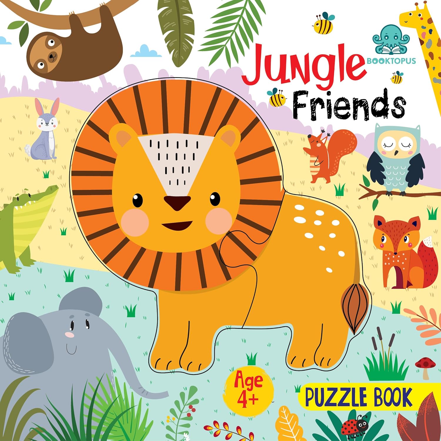 Booktopus Square Puzzle Board Book – Jungle Friends Learning Puzzle with Easy Grip Pieces – Educational Toys for Kids 4+ Years – Motor Skills Dev
