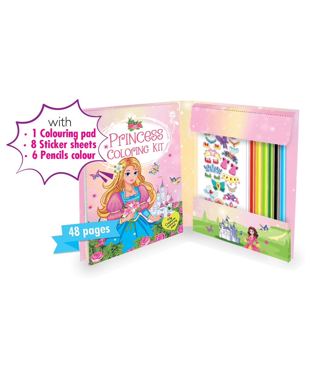 Hello Friend Books Colouring and Sticker Travel Art Kit: Princess – Beautiful Colouring Kit with Colouring Pad, Sticker Sheets, and Colour Pencils