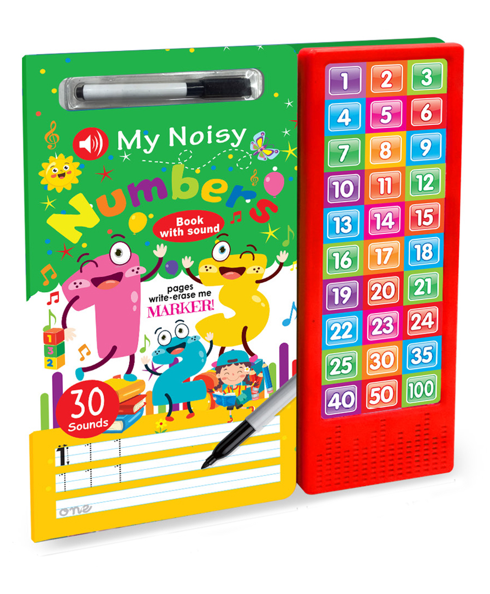 Hello Friend Books Write and Wipe Sound Book: My Noisy Numbers – Sound Book with 30 Musical Clicks and Wipe and Clean Pen