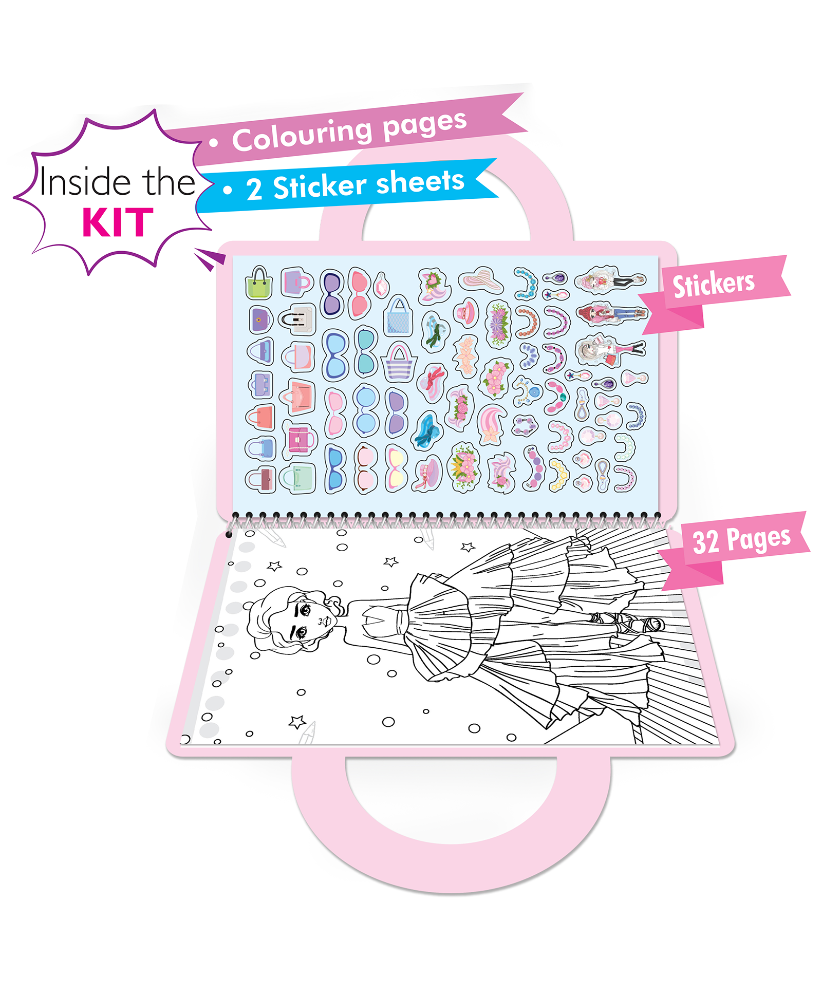 Hello Friend Books My Portable Fashion Sticker and Colouring Bag: Practice Colouring with Easy to Handle and Carry Book – Perfect for Girls, Travel and Gifting