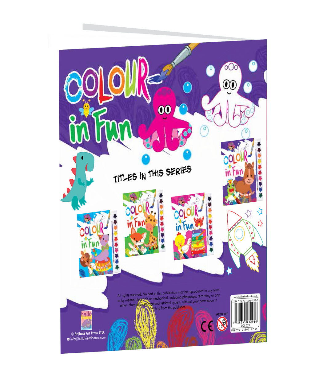 Hello Friend Books Colour in Fun Water Colouring Pad: Exciting Water Colouring with Colouring Book, Water Colours and Paint Brush (Purple)