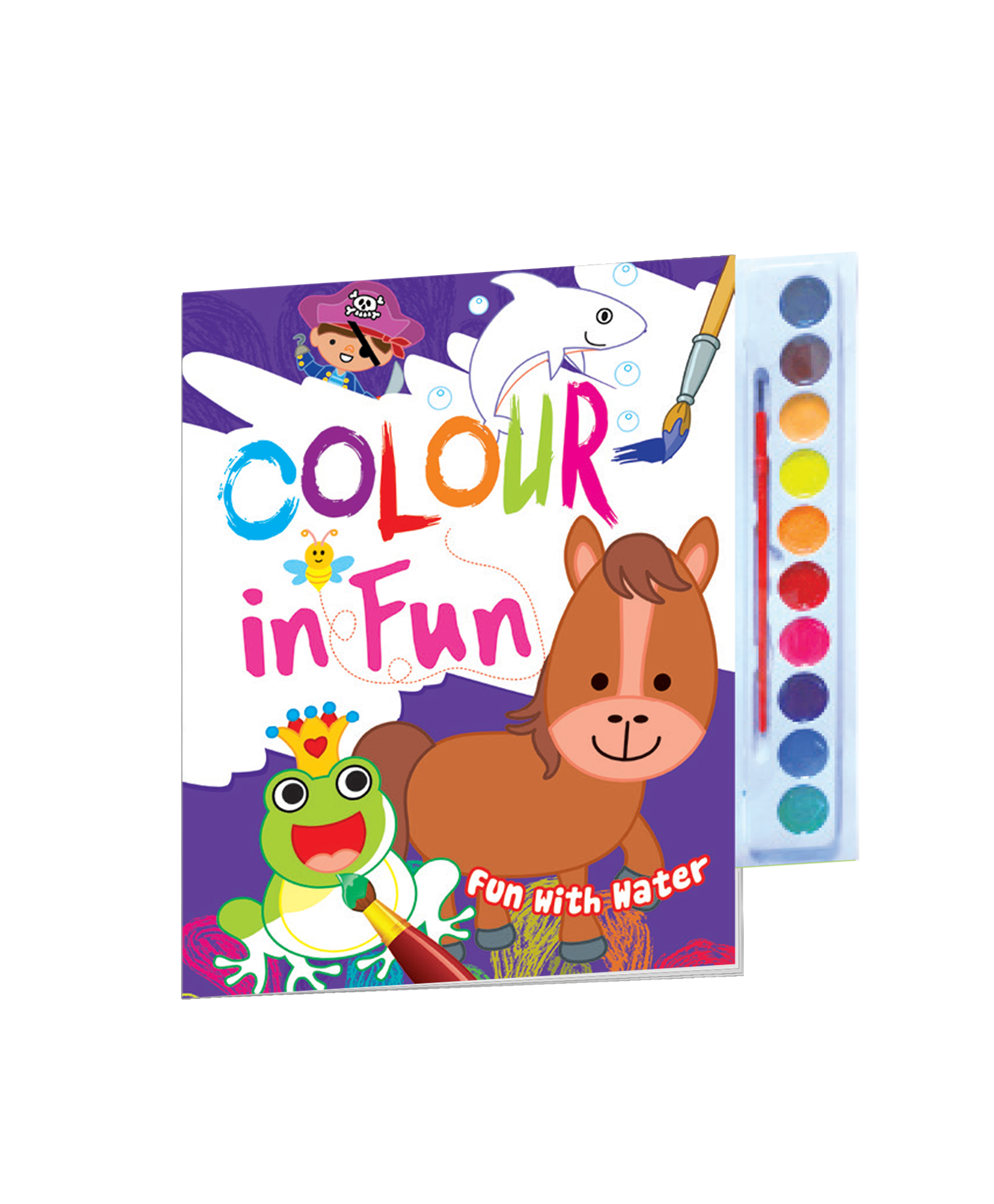 Hello Friend Books Colour in Fun Water Colouring Pad: Exciting Water Colouring with Colouring Book, Water Colours and Paint Brush (Purple)