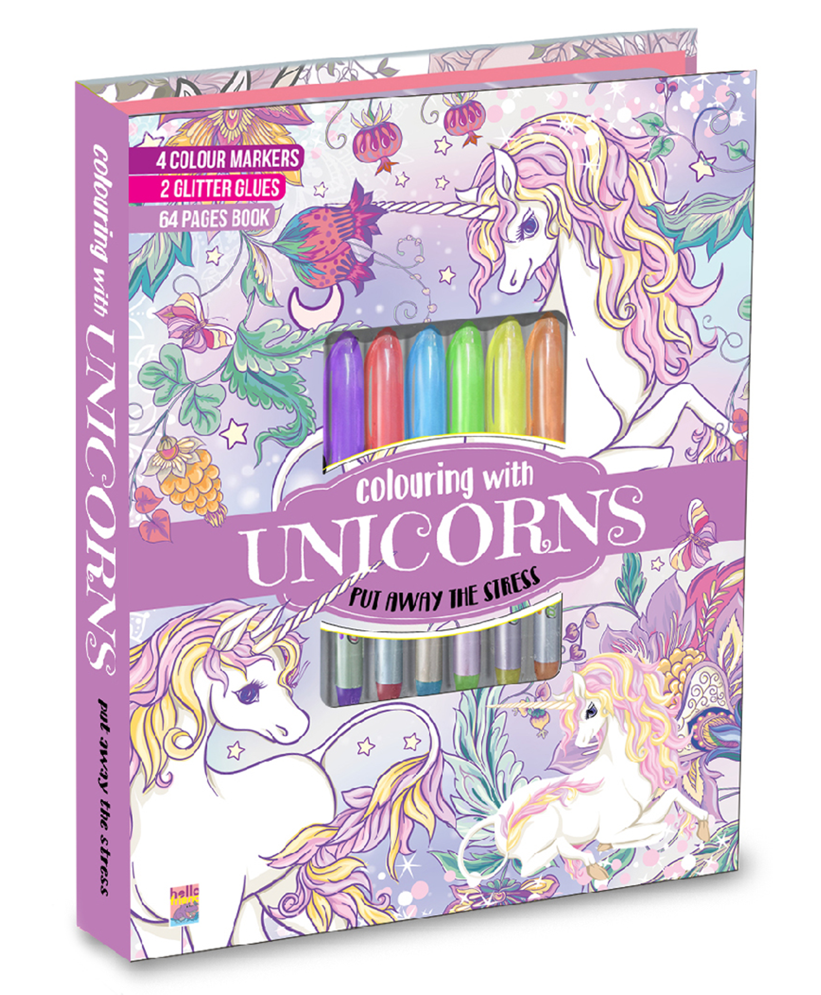 Hello Friend Books Unicorn Anti Stress Colouring Pack: Art Kit with Neon Pens, Glitter Tubes and Colouring Sheets to Relax the Mind