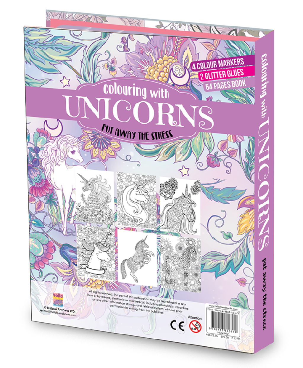 Hello Friend Books Unicorn Anti Stress Colouring Pack: Art Kit with Neon Pens, Glitter Tubes and Colouring Sheets to Relax the Mind