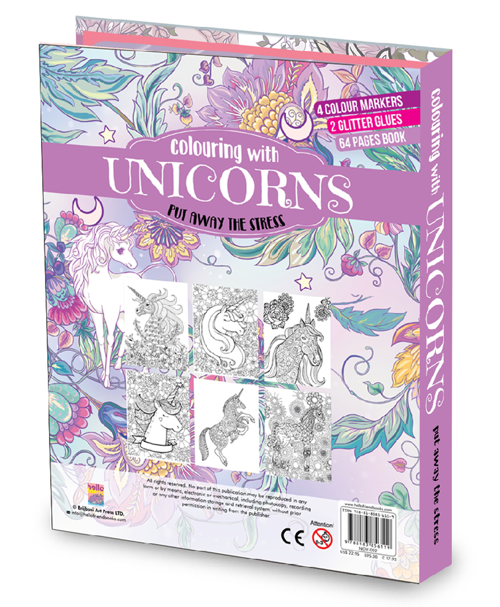 Hello Friend Books Unicorn Anti Stress Colouring Pack: Art Kit with Neon Pens, Glitter Tubes and Colouring Sheets to Relax the Mind