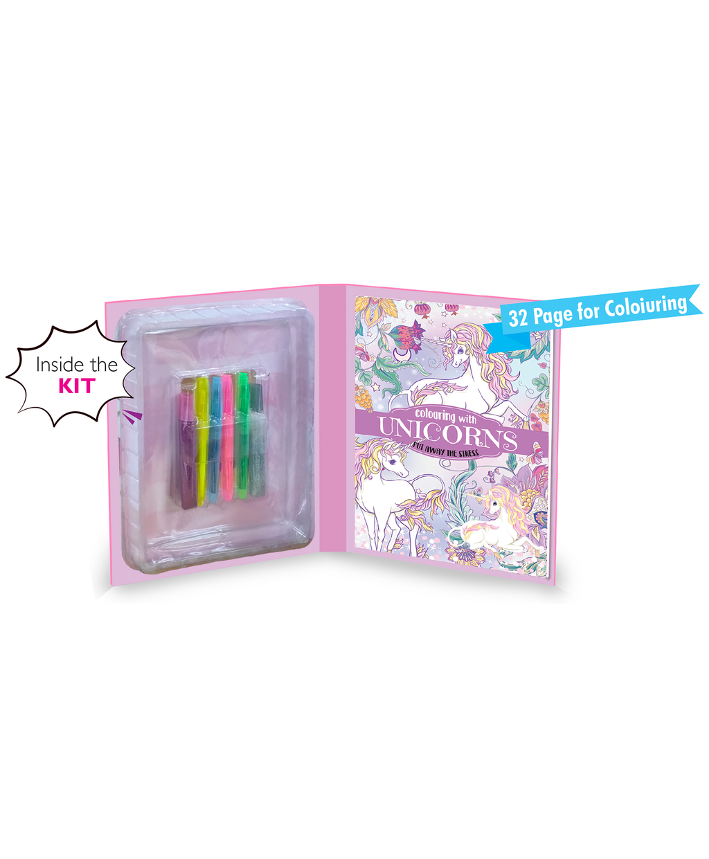 Hello Friend Books Unicorn Anti Stress Colouring Pack: Art Kit with Neon Pens, Glitter Tubes and Colouring Sheets to Relax the Mind