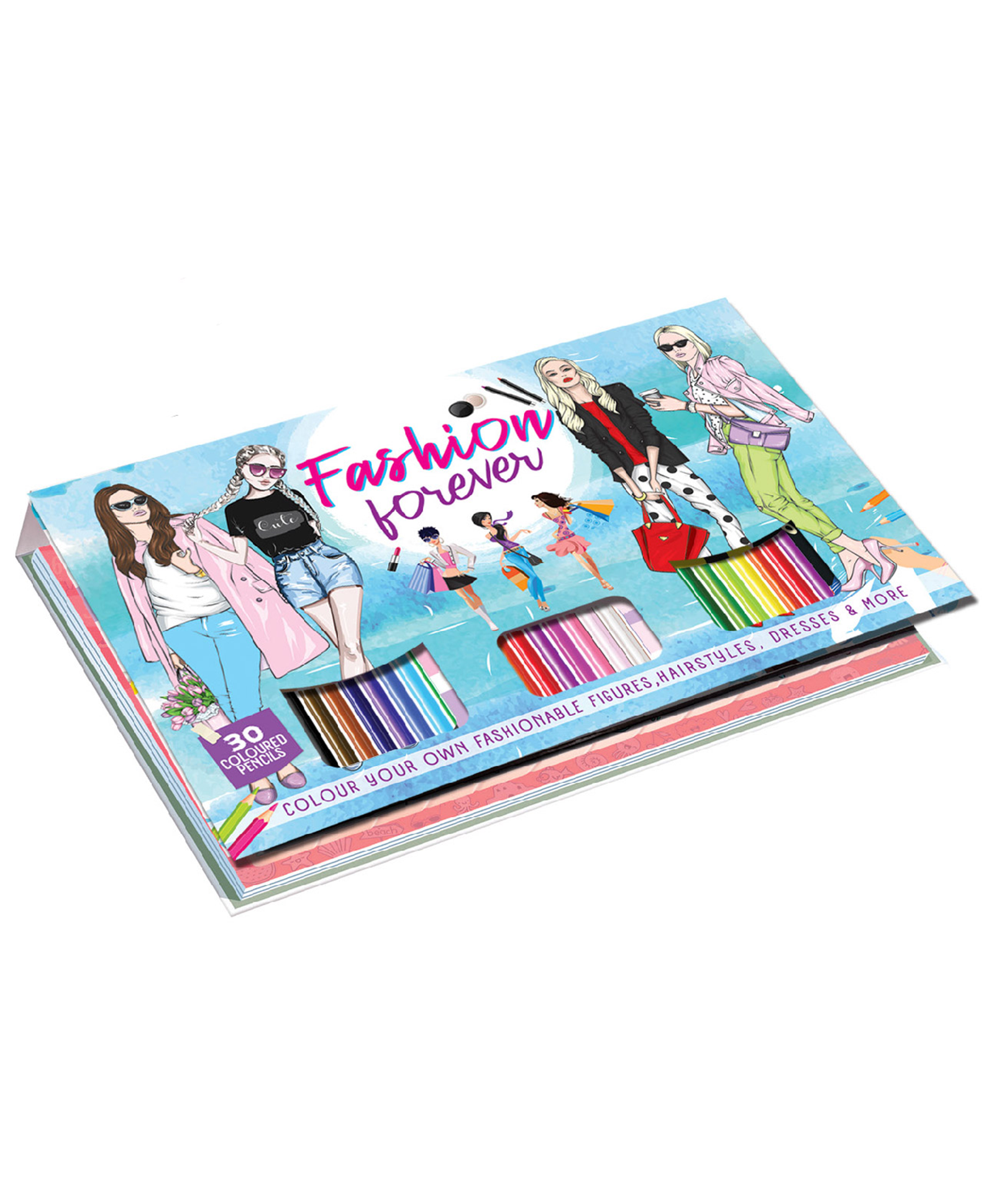 Hello Friend Books Fashion Forever Art Kit: Colour Your Own Fashion Figures, Dresses, Hairstyles and More –  Colouring Art Kit with 30 Coloured Pencils and Creative Artwork