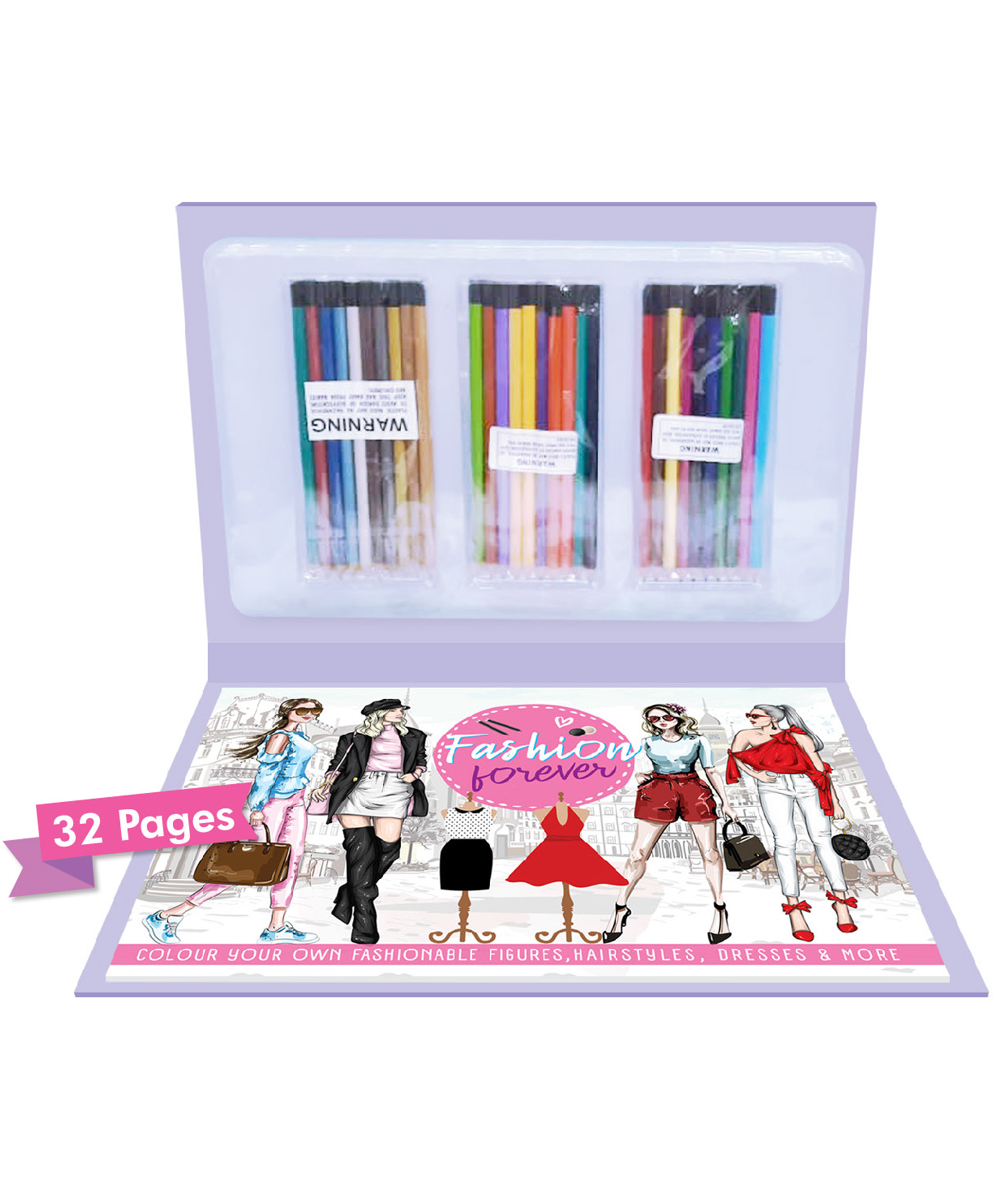 Hello Friend Books Fashion Forever Art Kit: Colour Your Own Fashion Figures, Dresses, Hairstyles and More –  Colouring Art Kit with 30 Coloured Pencils and Creative Artwork