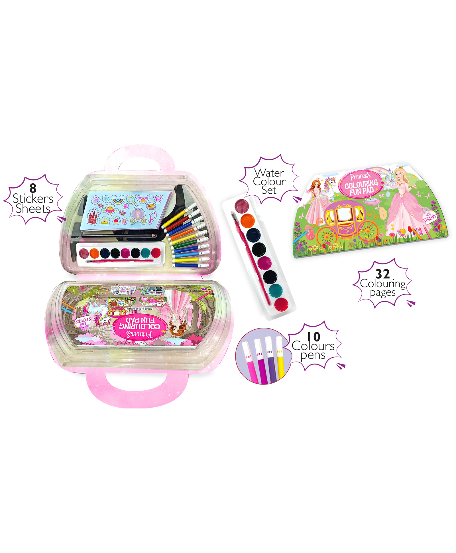 Hello Friend Books Princess Colouring Kit: The Ultimate Art Kit for Kids- Includes Stickers, Colour Pens, Water Colours, Sketch Books and Pencils