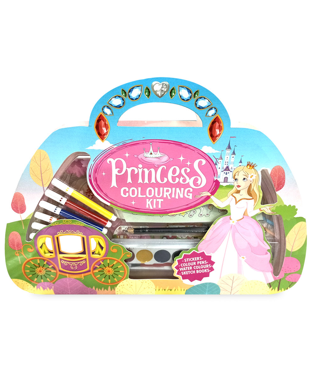 Hello Friend Books Princess Colouring Kit: The Ultimate Art Kit for Kids- Includes Stickers, Colour Pens, Water Colours, Sketch Books and Pencils