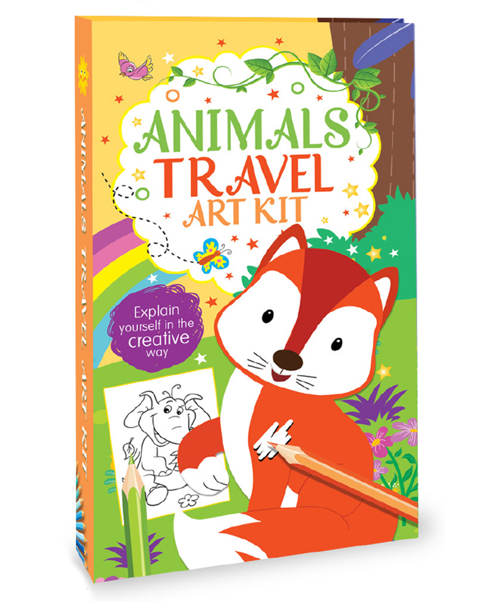 Hello Friend Books Travel Art Kit: Animals – Art Kit with 2 Colouring Pads and 12 Colour Pencils for Kids on the Go