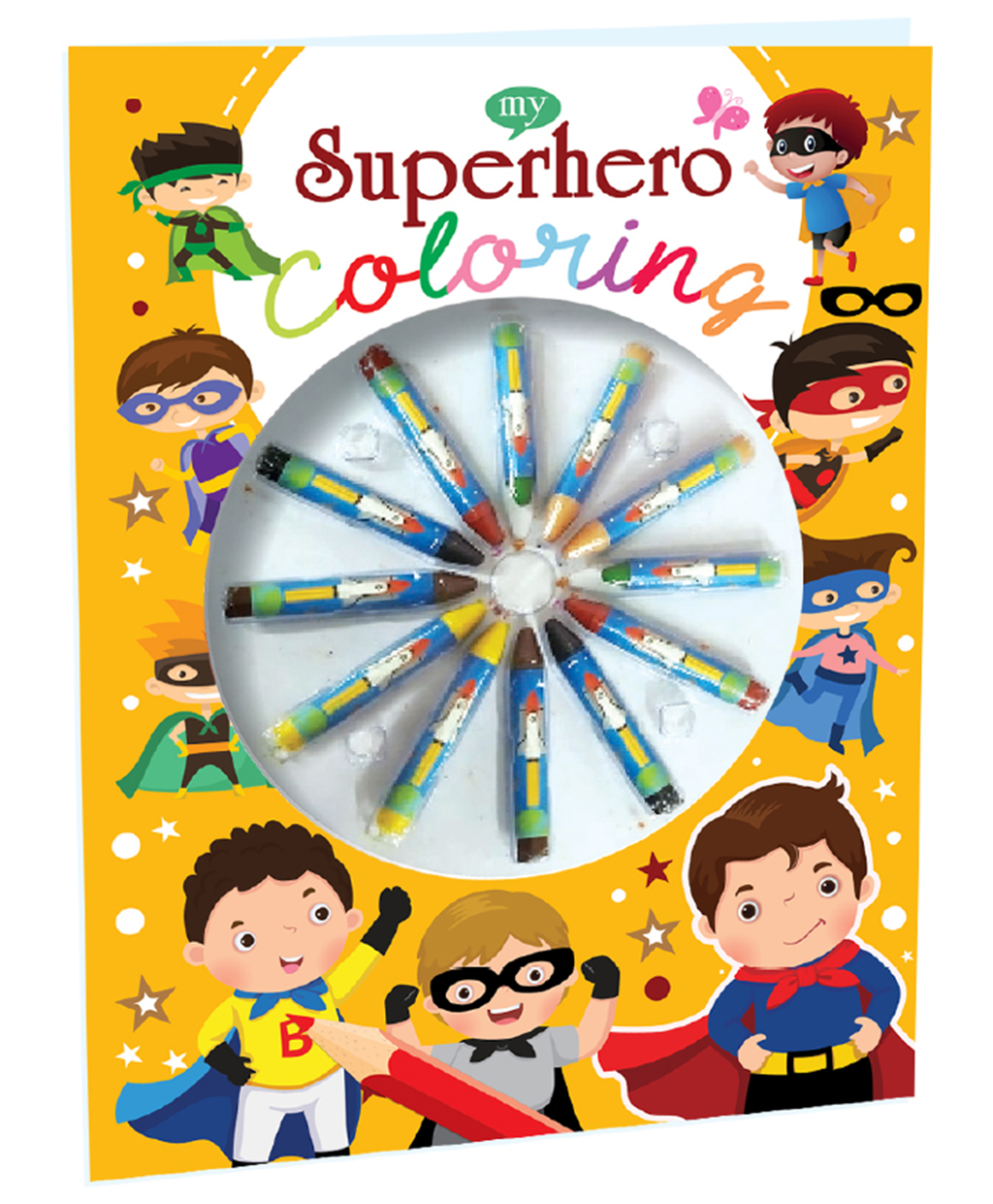Hello Friend Books Colouring with Crayons: Superhero – Colouring Book with 12 Attractive Crayon Colours