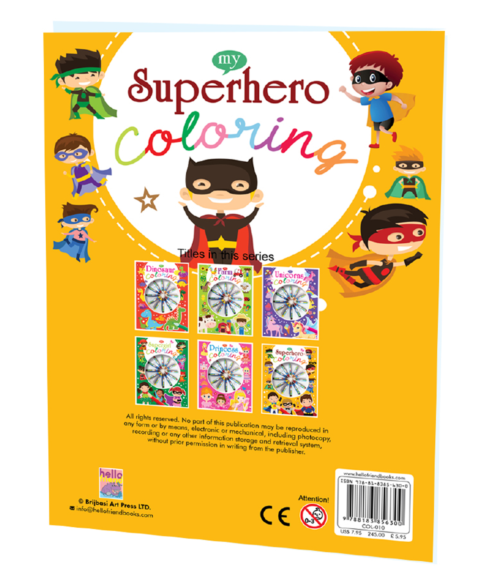 Hello Friend Books Colouring with Crayons: Superhero – Colouring Book with 12 Attractive Crayon Colours