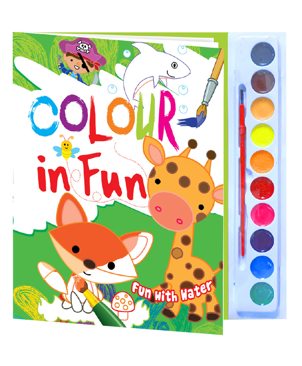 Hello Friend Books Colour in Fun Water Colouring Pad: Exciting Water Colouring with Colouring Book, Water Colours and Paint Brush (Green)