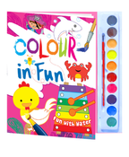Hello Friend Books Colour in Fun Water Colouring Pad: Exciting Water Colouring with Colouring Book, Water Colours and Paint Brush (Pink)