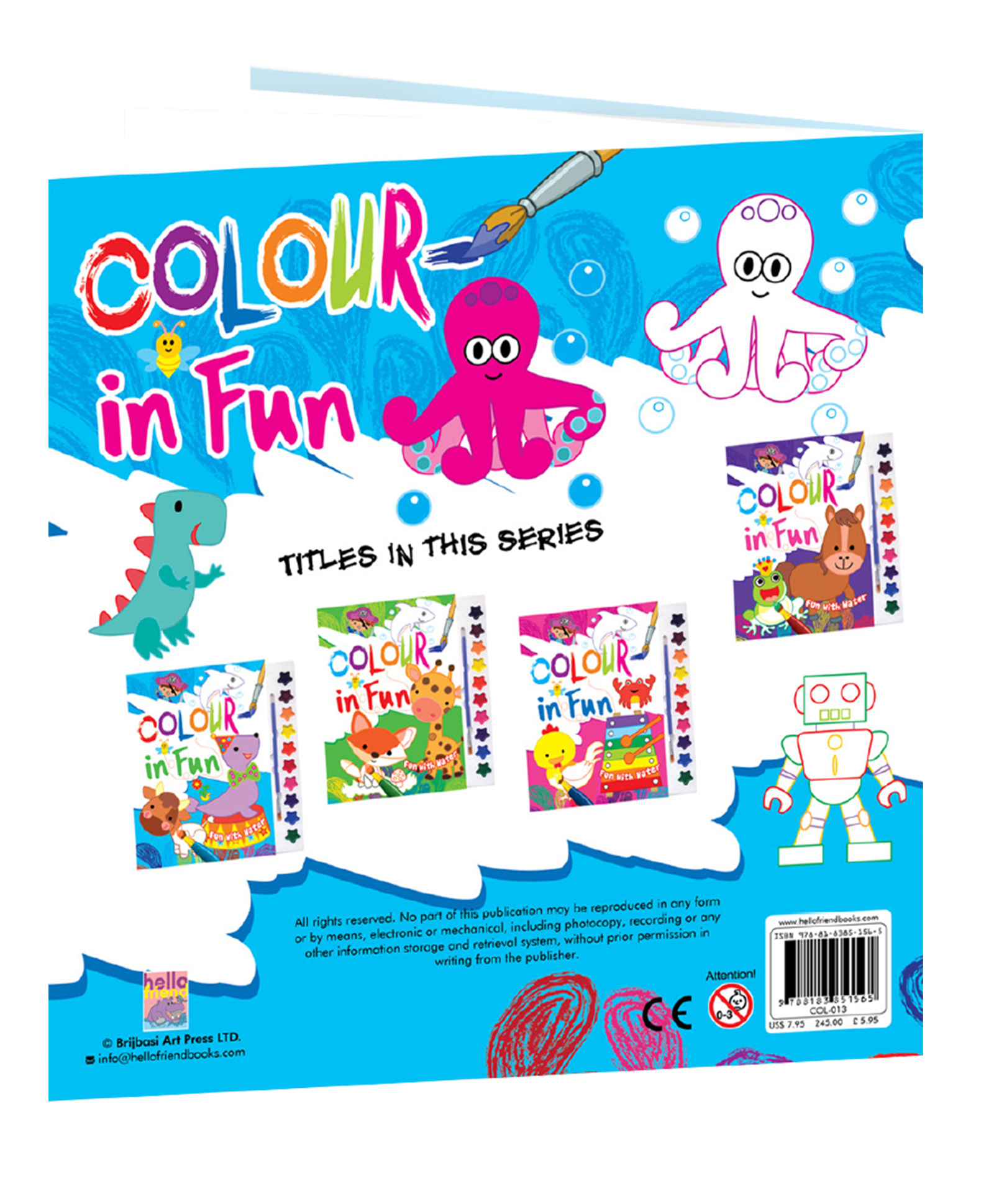 Hello Friend Books Colour in Fun Water Colouring Pad: Exciting Water Colouring with Colouring Book, Water Colours and Paint Brush (Blue)