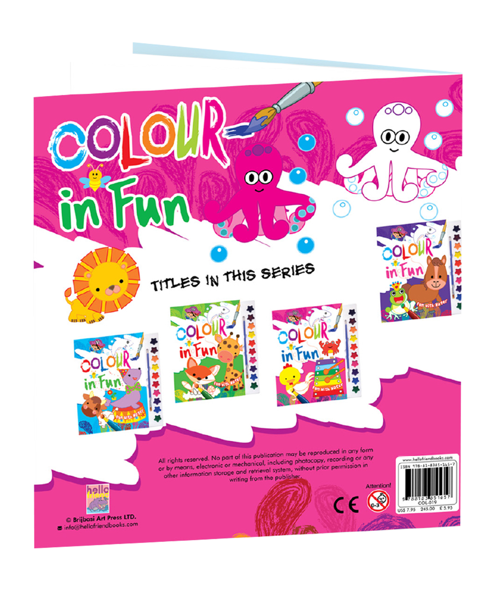 Hello Friend Books Colour in Fun Water Colouring Pad: Exciting Water Colouring with Colouring Book, Water Colours and Paint Brush (Pink)