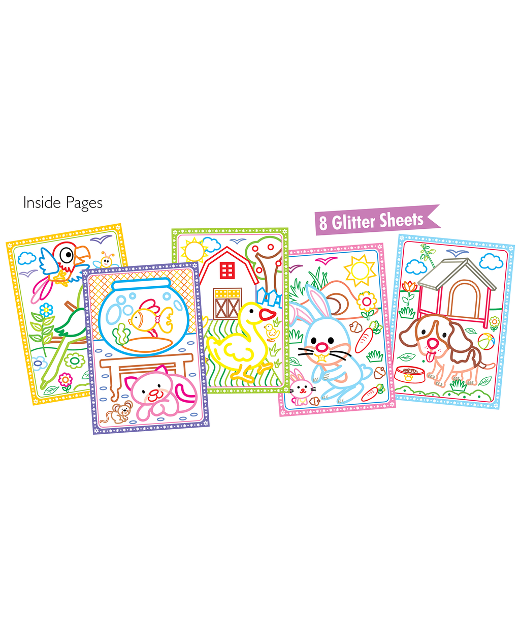 Hello Friend Books Glitter Colouring: Pet Animals – Easy Colouring with Thick Glitter Lines and Colour Guide, Tear and Frame your Art work.