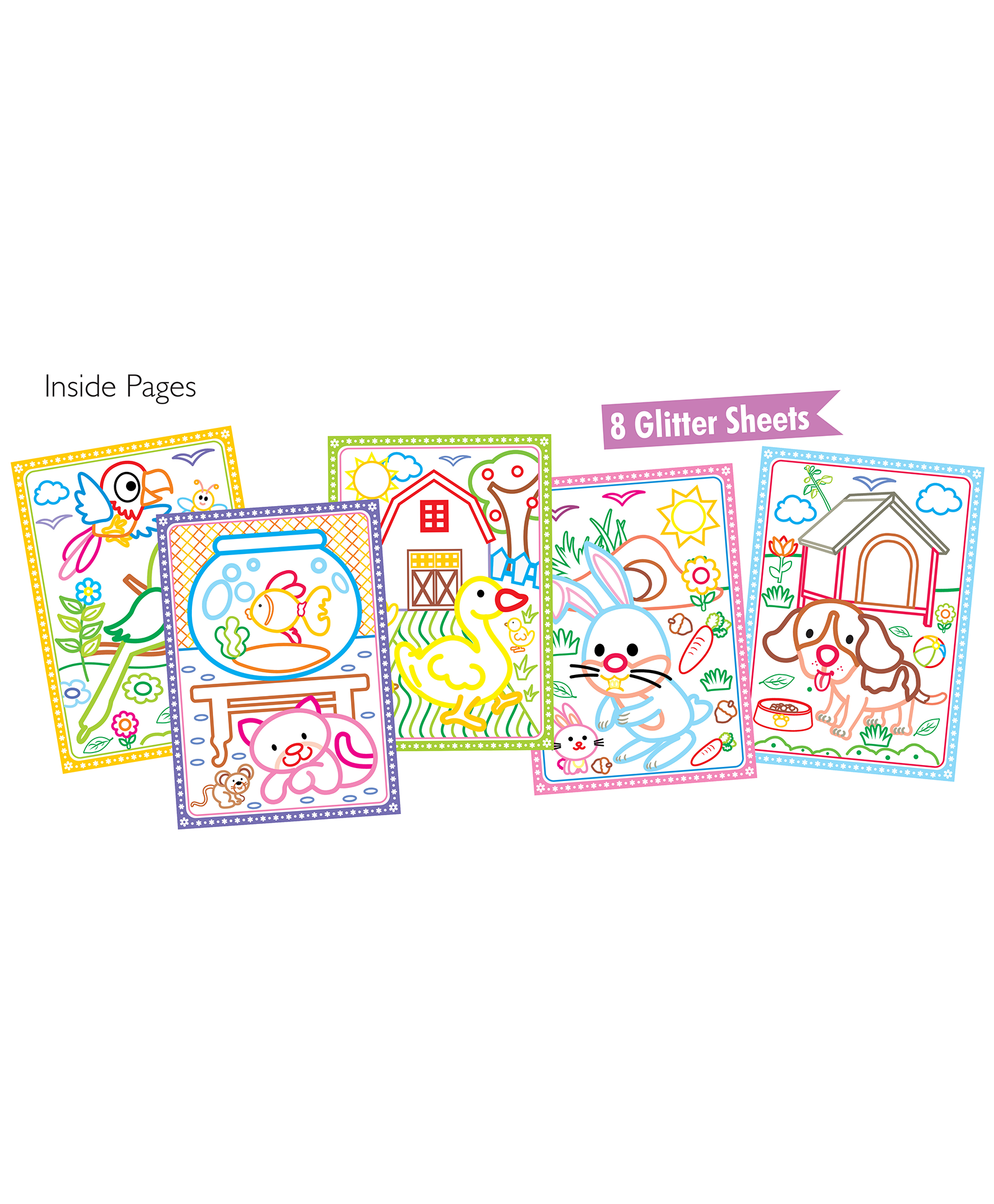 Hello Friend Books Glitter Colouring: Pet Animals – Easy Colouring with Thick Glitter Lines and Colour Guide, Tear and Frame your Art work.
