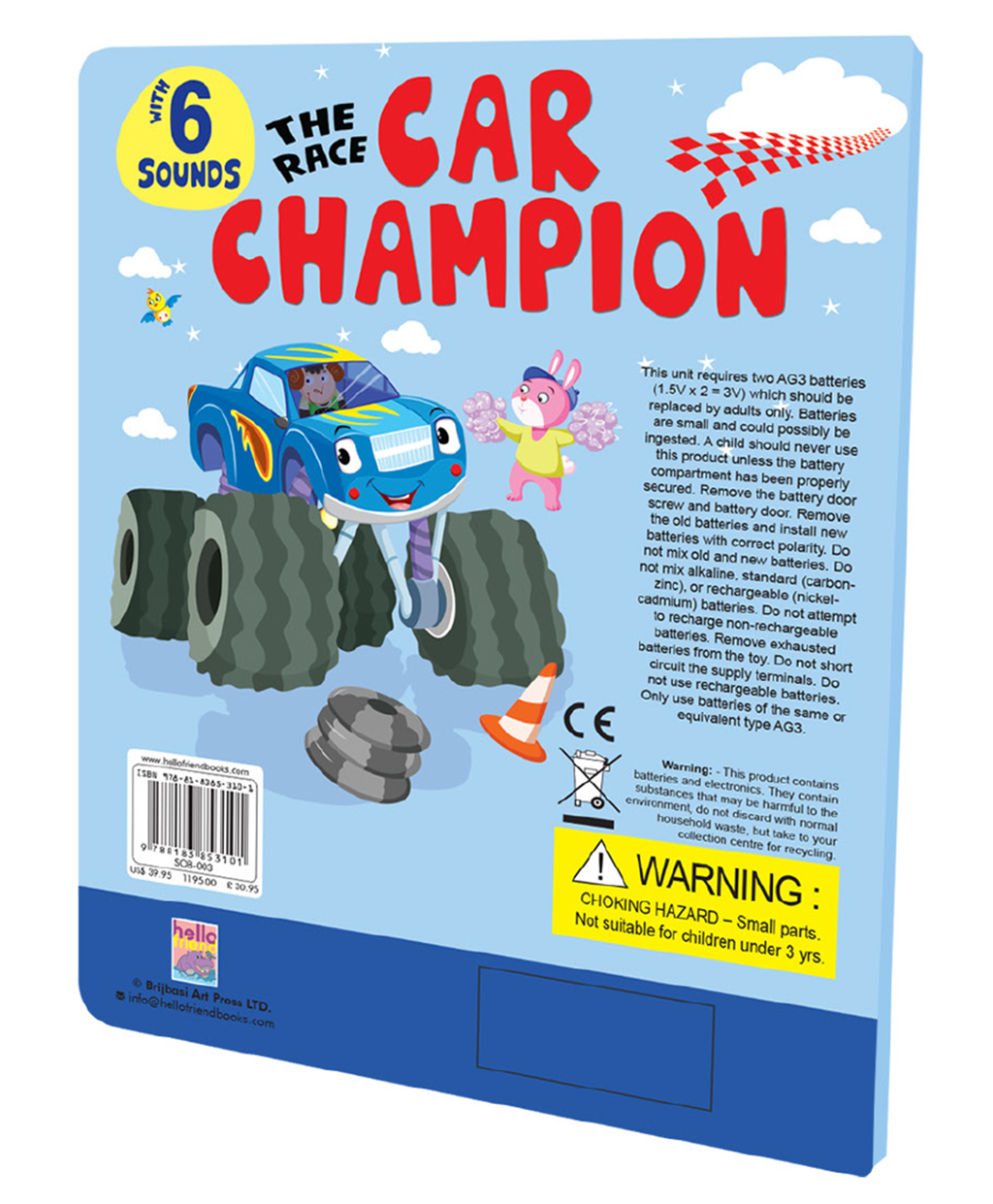 Hello Friend Books The Race Car Champion Sound Book for Kids/Toddlers- Musical Sound Book with 6 Interactive Sounds and Steering Wheel