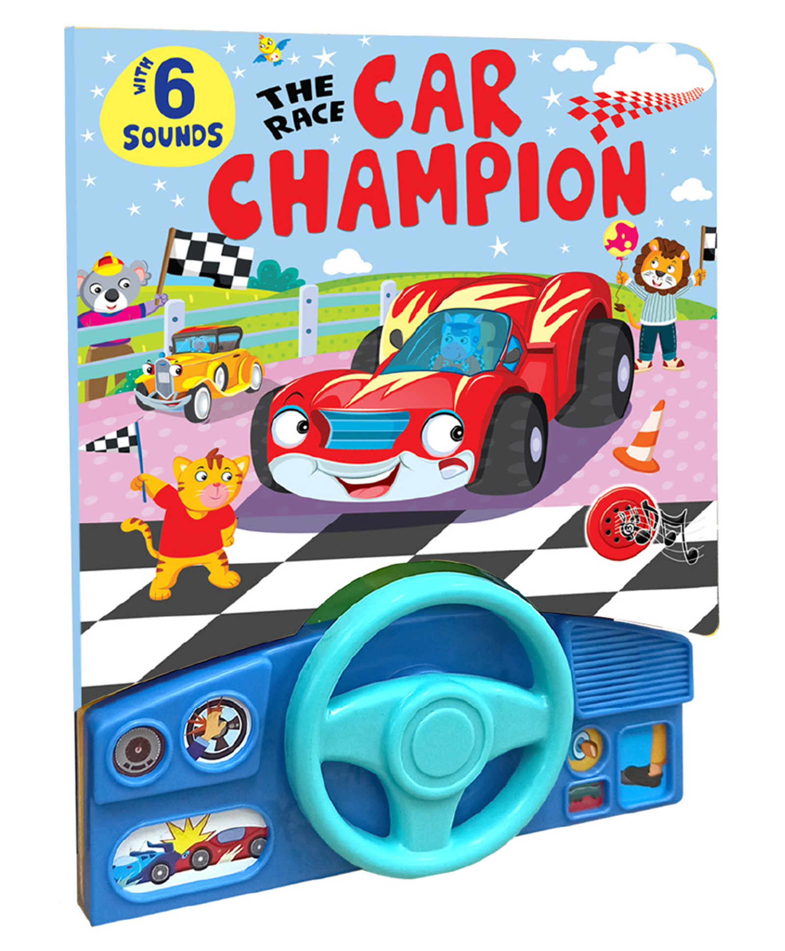 Hello Friend Books The Race Car Champion Sound Book for Kids/Toddlers- Musical Sound Book with 6 Interactive Sounds and Steering Wheel