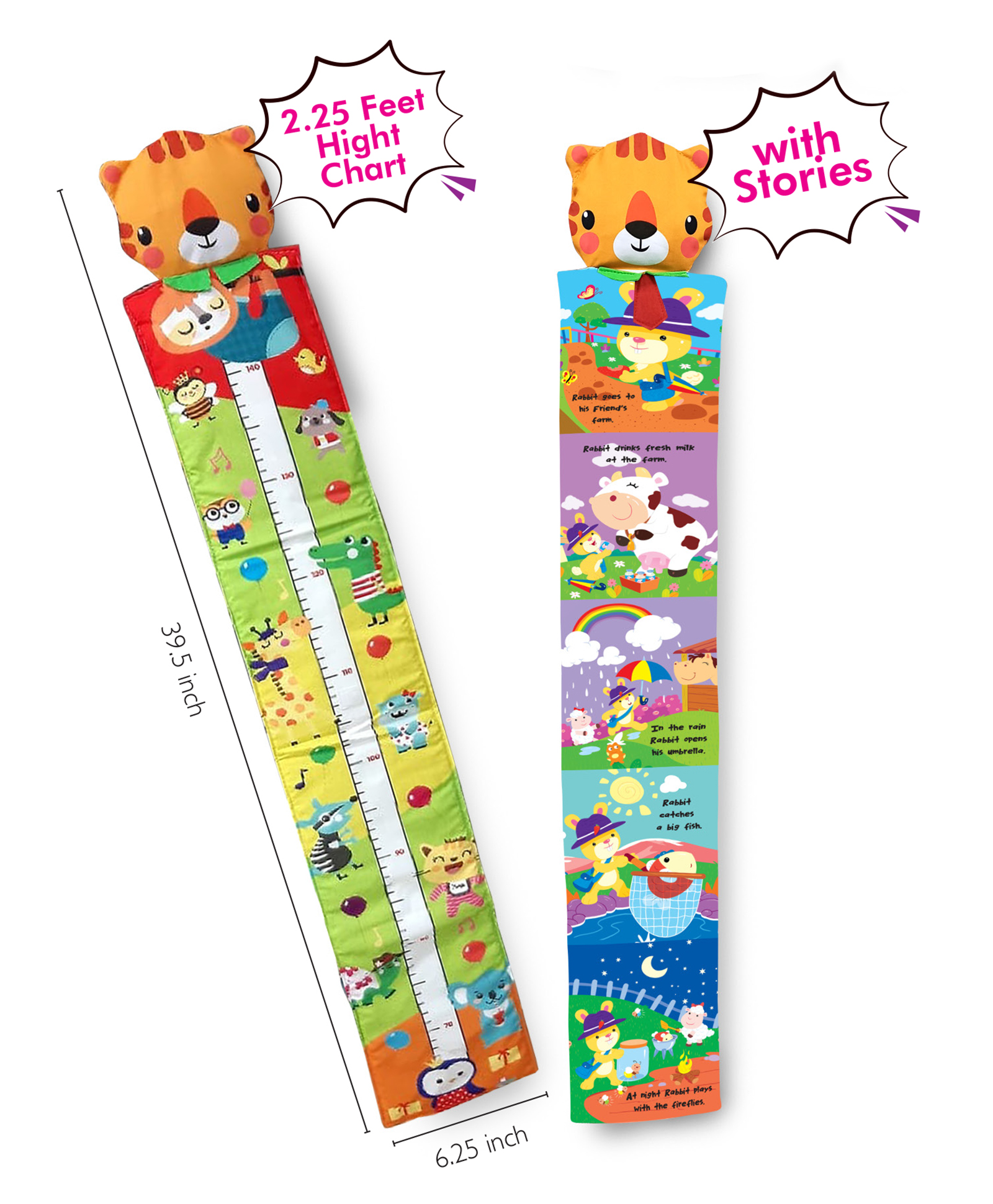 Hello Friend Books Cloth Heigh Chart: Explore Farm- Hangable Height Chart with Stories for Children