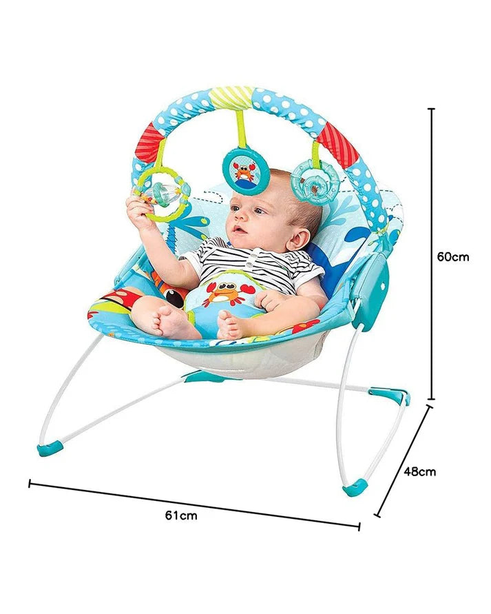 Mastela Music Vibrations Bouncer-With Removable Plaything Bar-3 Point Harness-For Infants-Turquoise