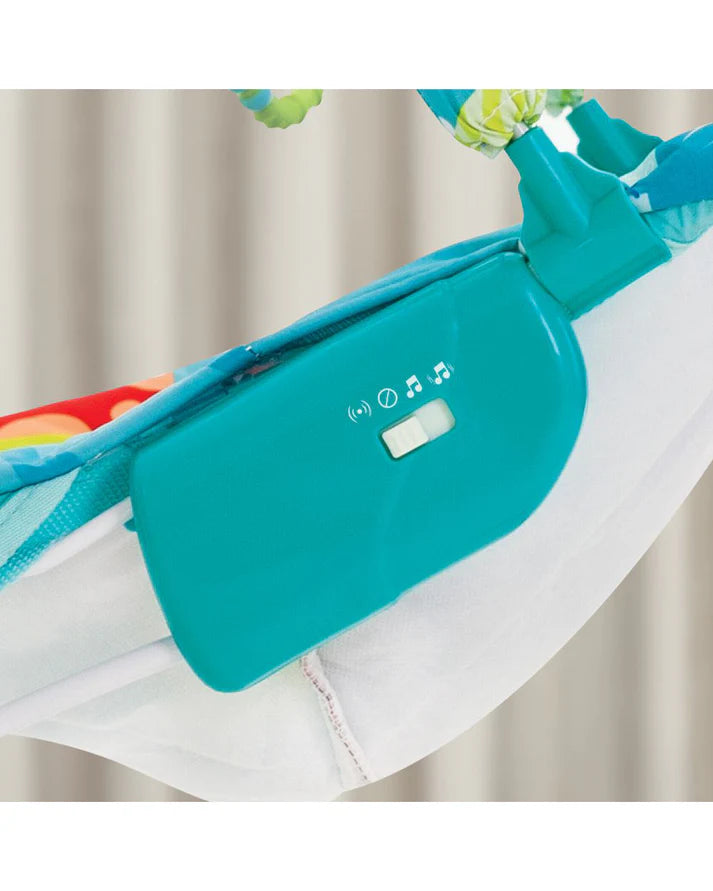 Mastela Music Vibrations Bouncer-With Removable Plaything Bar-3 Point Harness-For Infants-Turquoise