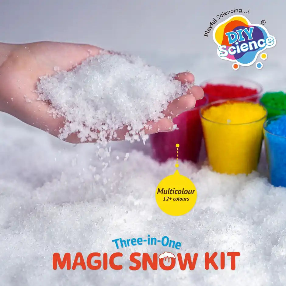 Magic Snow Kit (3-in-1), 3-99 Yrs, Instant Snow, Magically Grows to 2500%, Dry & Fluffy, Fine & Moldable, Colorful Snow 12+ Colors, Make Snowman, Christmas Decoration, Safe for Kids