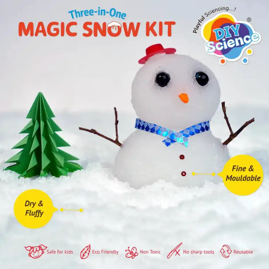 Magic Snow Kit (3-in-1), 3-99 Yrs, Instant Snow, Magically Grows to 2500%, Dry & Fluffy, Fine & Moldable, Colorful Snow 12+ Colors, Make Snowman, Christmas Decoration, Safe for Kids