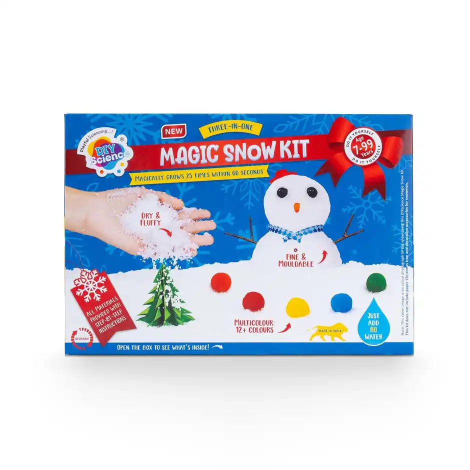 Magic Snow Kit (3-in-1), 3-99 Yrs, Instant Snow, Magically Grows to 2500%, Dry & Fluffy, Fine & Moldable, Colorful Snow 12+ Colors, Make Snowman, Christmas Decoration, Safe for Kids