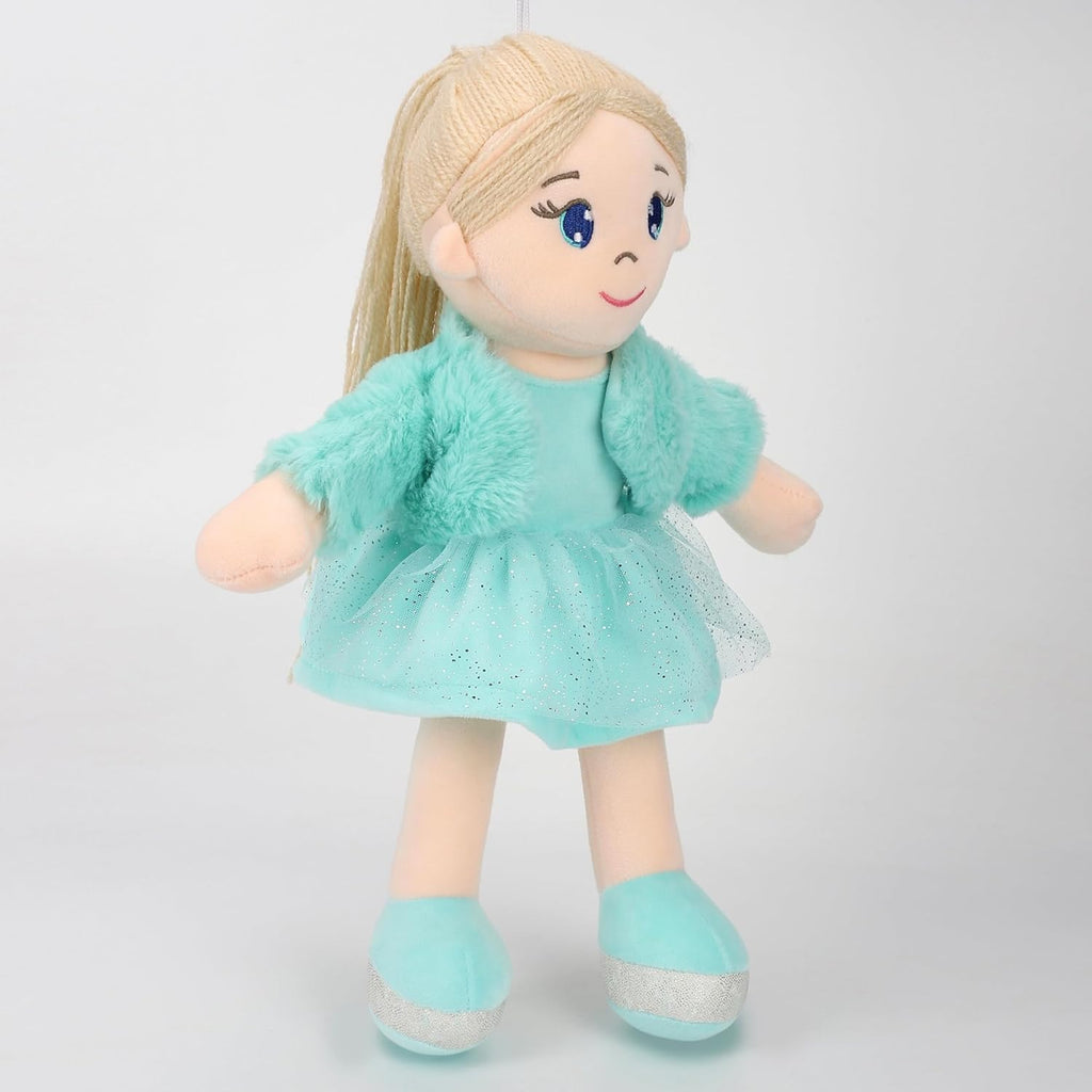 Mirada Huggable Bella Gudiya/Doll Soft Toy for Girls/Kids -42 cm |Cute Cuddle Companion | Washable and Super Soft Fabric Body |Stuffed Plush | Ideal Gift for Rakhi/Raksha Bandhan- Green Jacket
